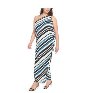Lane Bryant One Shoulder Striped Maxi Dress Blue Size 22/24 New Boho Beach Cute